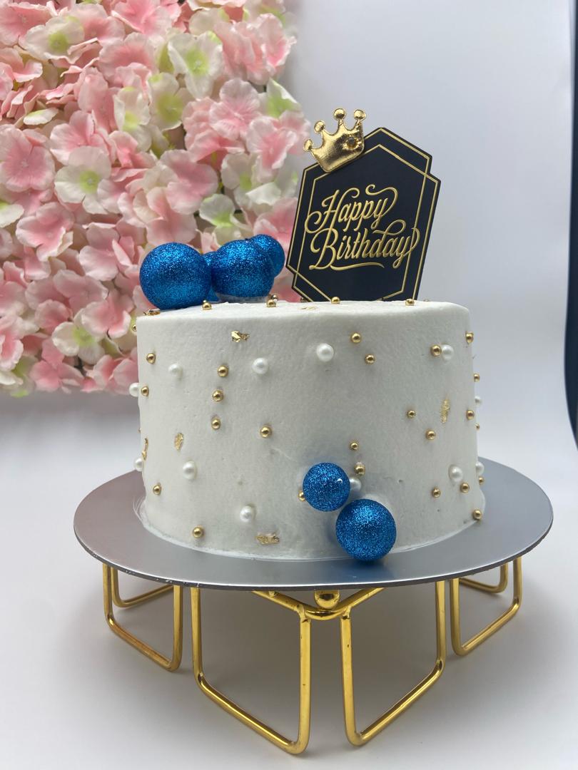 White Pearl Blue Glitter Cake