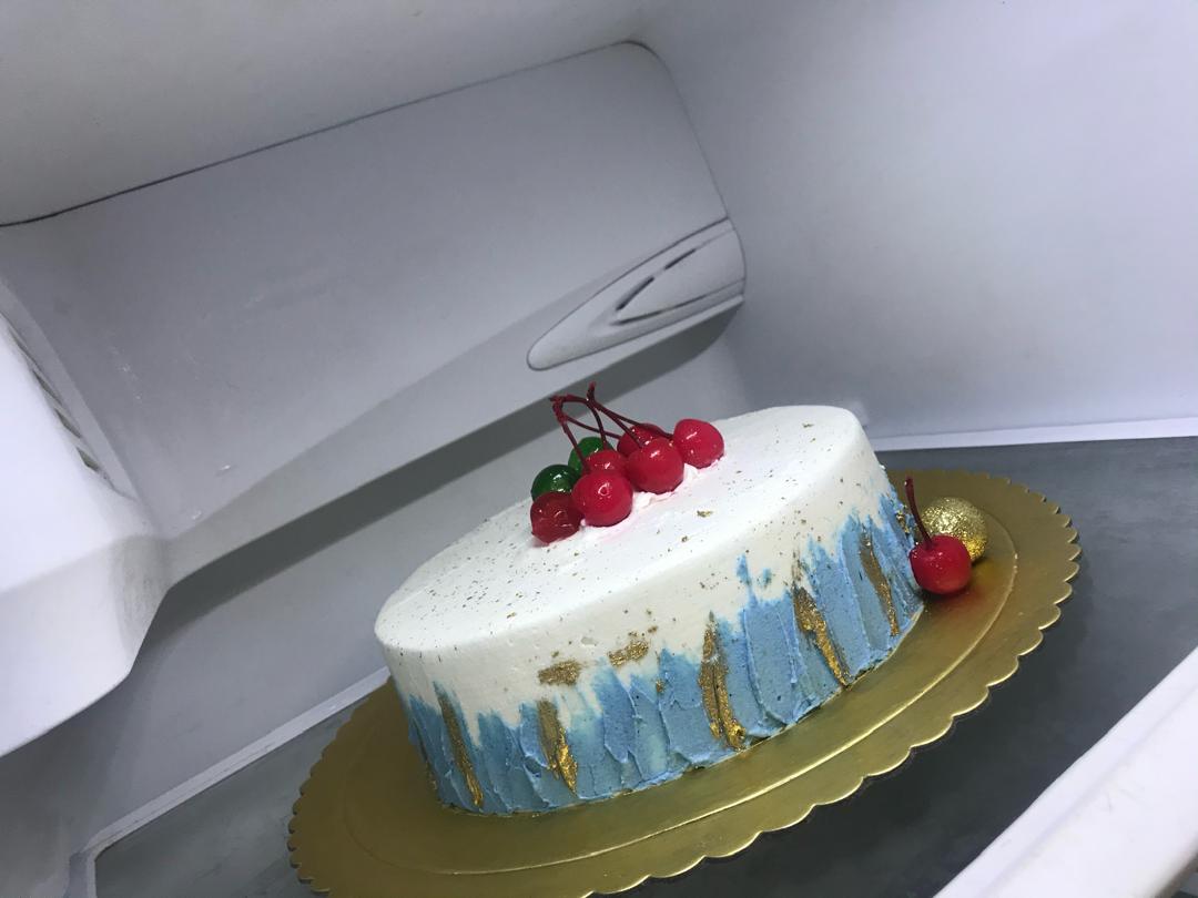 Sky Blue & Gold Cherry Cake