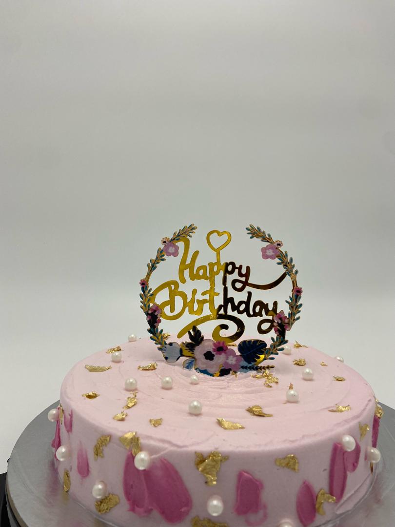 Pink Gold Leaf Birthday Cake