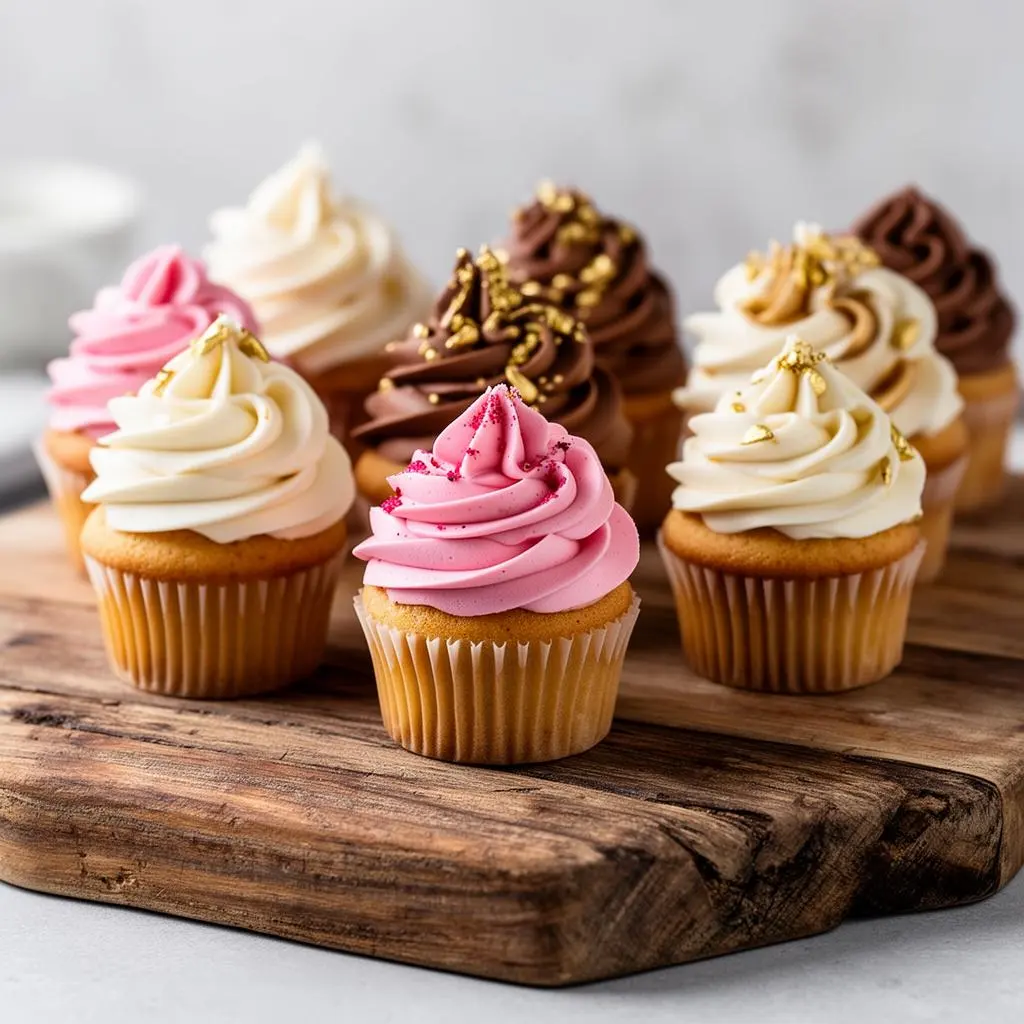 Vanilla bean cupcakes, freshly piped 🧁